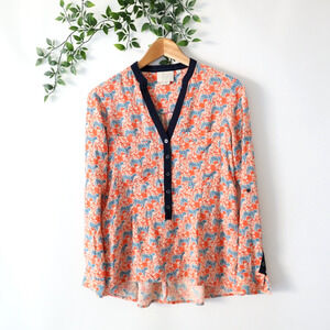 Vanessa Virginia Anthropologie Orange Blue Tiger Print Long Sleeve Rayon Size 0